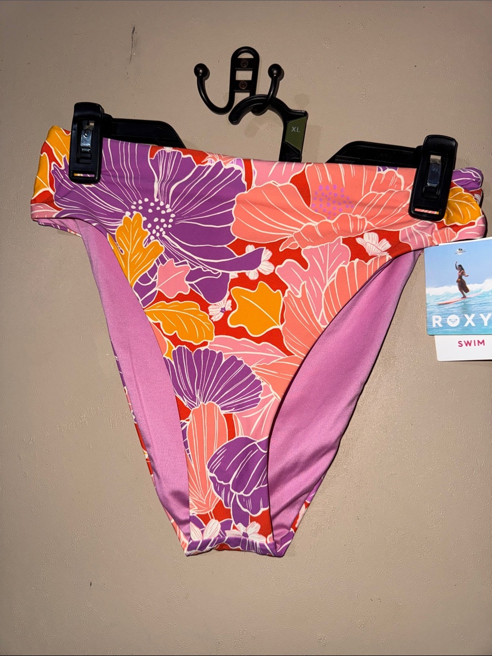 Roxy Floral High-Cut Bikini Bottoms - Purple, Coral & Yellow